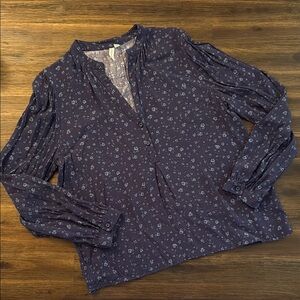 Treasure & Bond Blue Floral Long Sleeve Button Front Blouse Medium